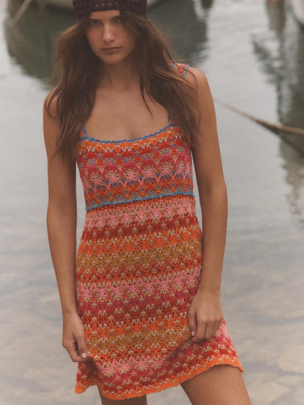 NWT Zara Knit Boho Pink & Orange Mini Dress / S